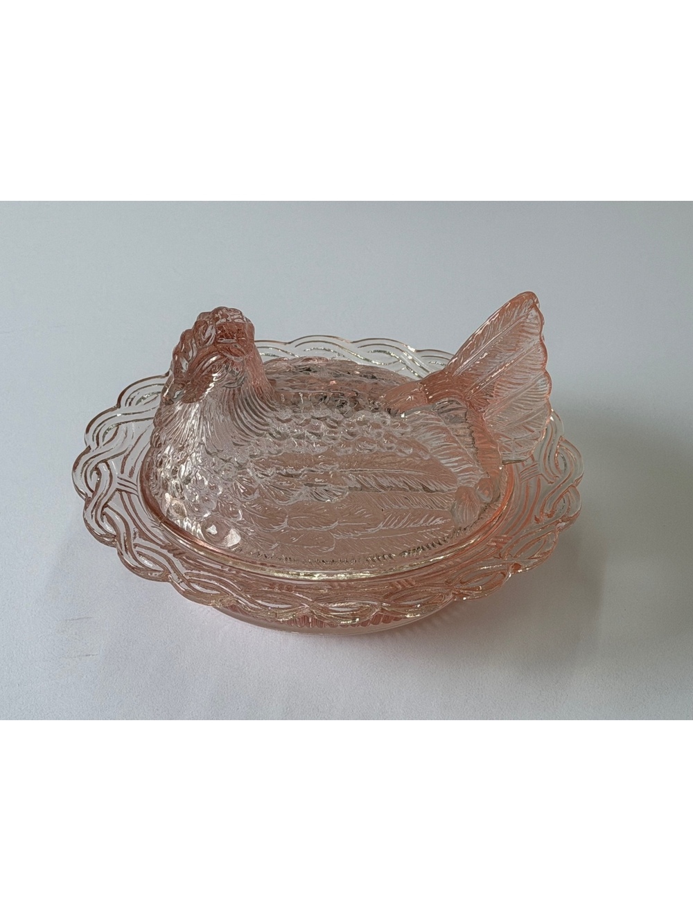 Mosser Rose Pink Hen on Nest Covered Dish 6.5” Glass M Mark